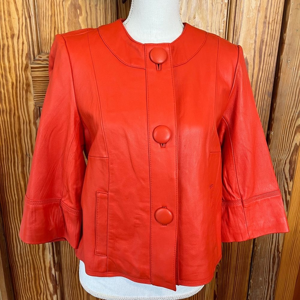 Orange Leather 1960s-Style Swing Jacket